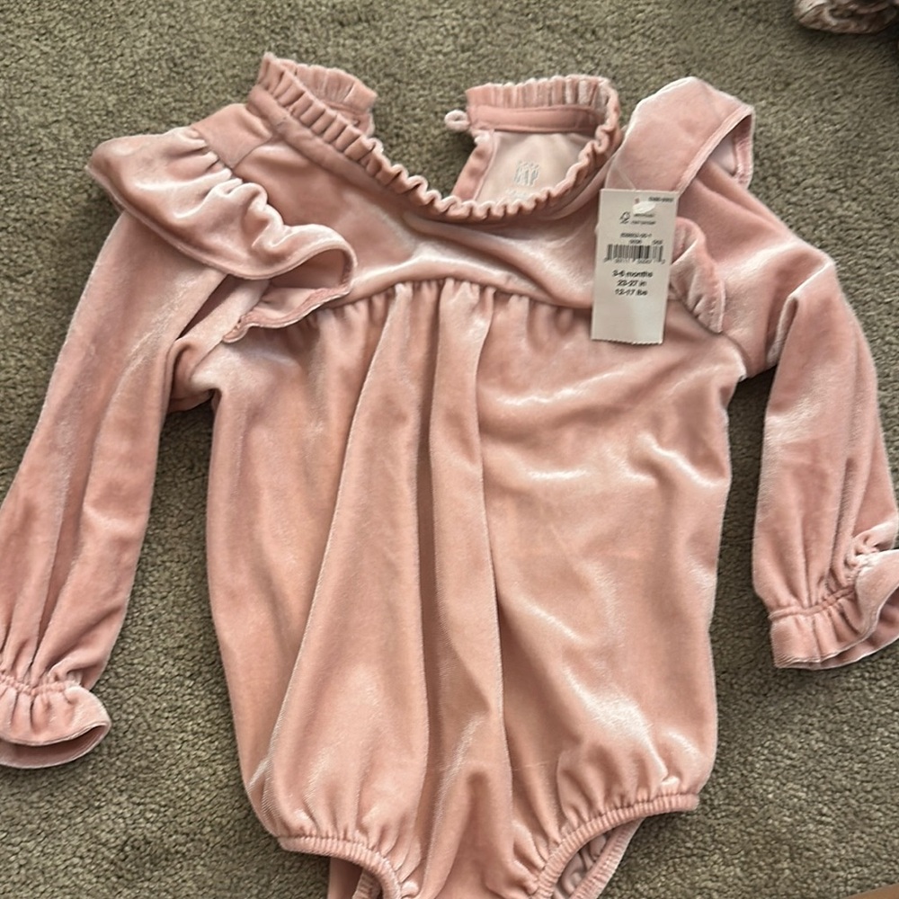 GAP Pink Velvet Bodysuit with Ruffle Details